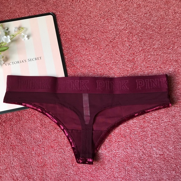 Victoria's Secret PINK Velvet Thong Panty Ruby Red Large NEW - Picture 3 of 3